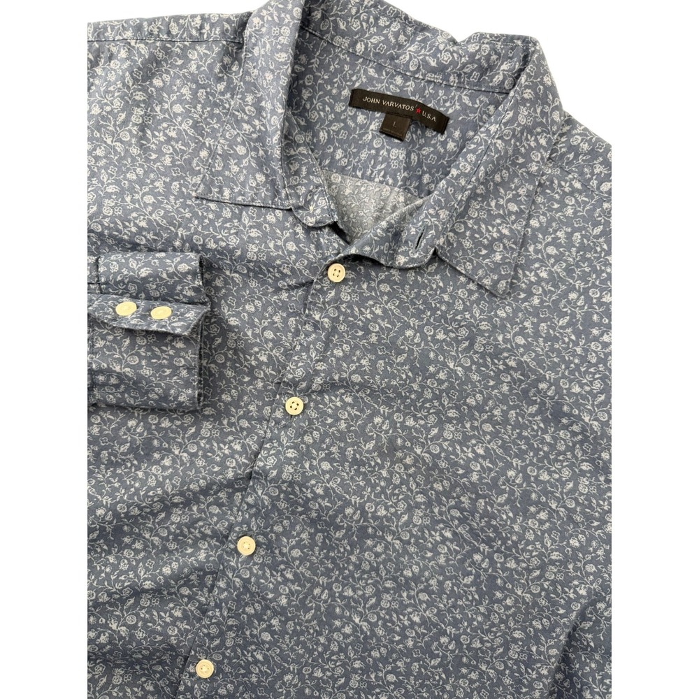 John Varvatos USA Mens Large Blue Floral Cotton Long Sleeve Button Down W184V1B
